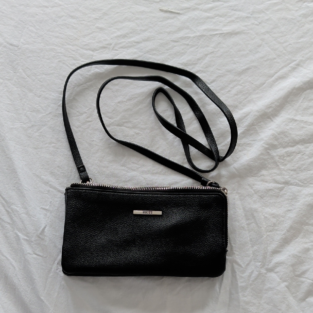 Roots Black Leather Crossbody Bag